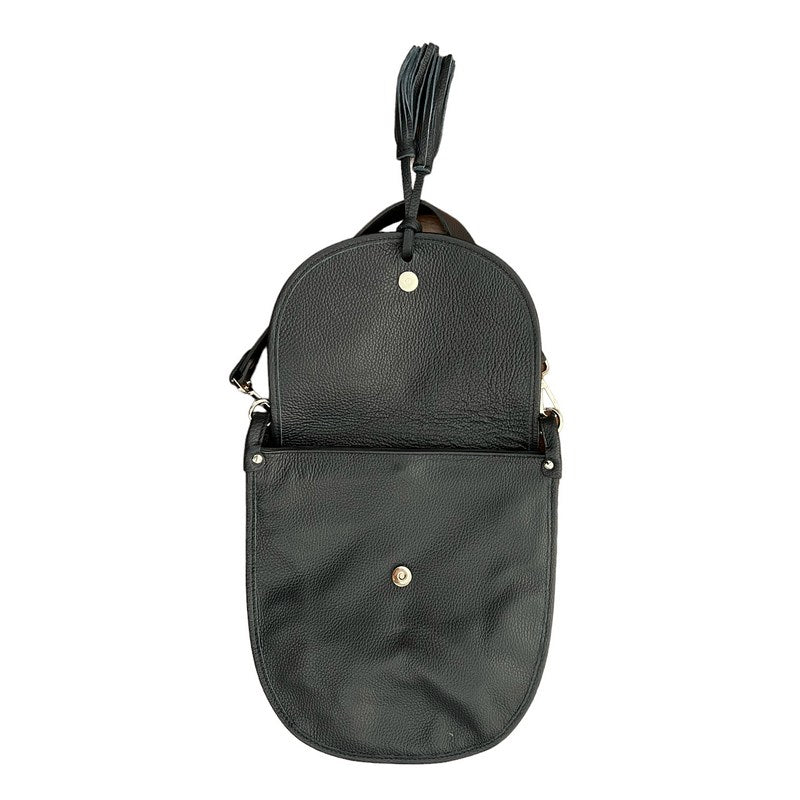 Italian Leather Tassel Bag Navy open