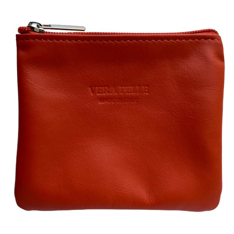 Italian Leather Zip Coin Purse PS88-Orange front