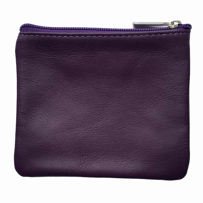 Italian Leather Zip Coin Purse in Heather back