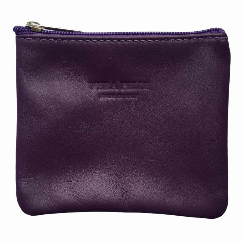 Italian Leather Zip Coin Purse in Heather front