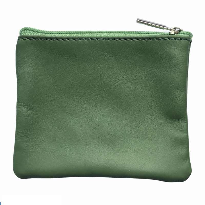 Italian Leather Zip Coin Purse in Moss Green back
