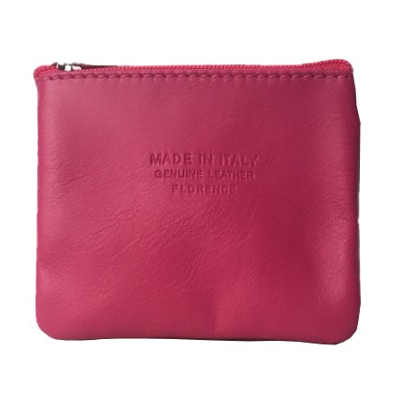 Italian Leather Coin Purse Fuschia Pink front