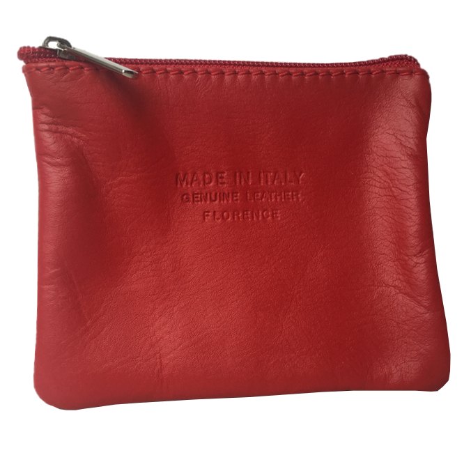 Italian Leather Coin Purse Berry Red front