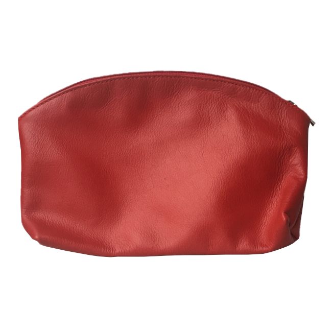 Italian Leather Makeup Bag in Berry Red back