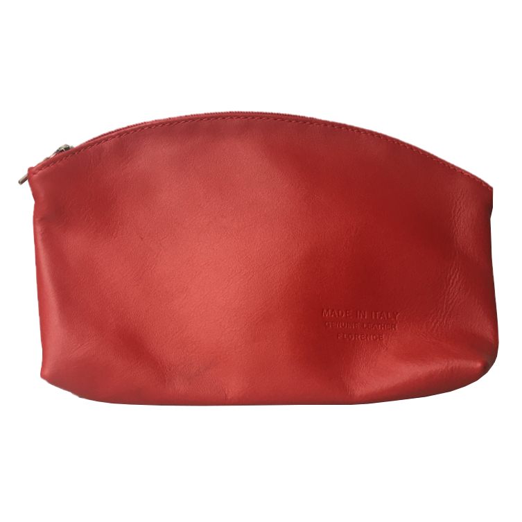 Italian Leather Makeup Bag in Berry Red front