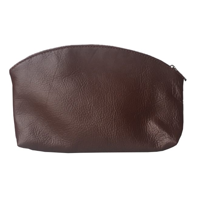 Italian Leather Makeup Bag in Chocolate Brown back