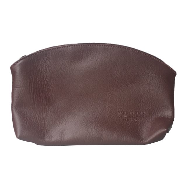 Italian Leather Makeup Bag in Chocolate Brown front