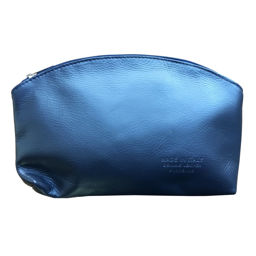 Italian Leather Makeup Bag in Dark Sky Navy front