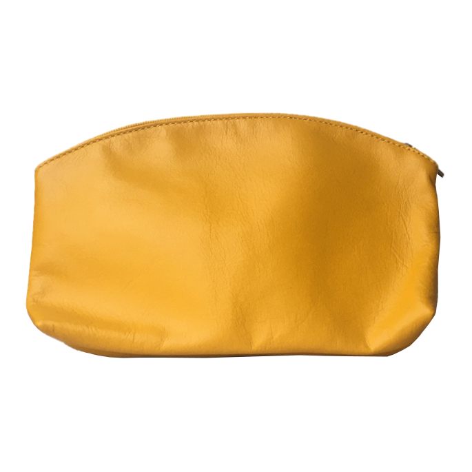 Italian Leather Makeup Bag in Gorse Yellow back