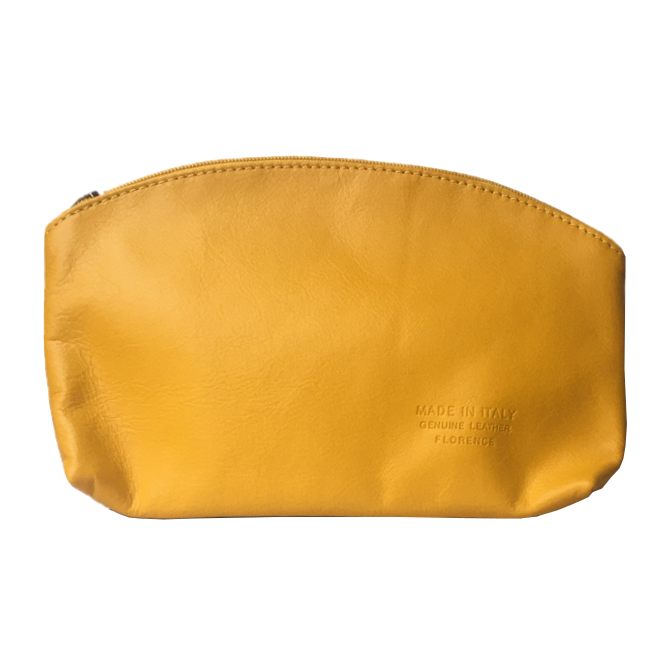 Italian Leather Makeup Bag in Gorse Yellow front