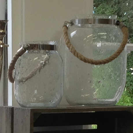 Glass Jar Lantern with Rope Handle