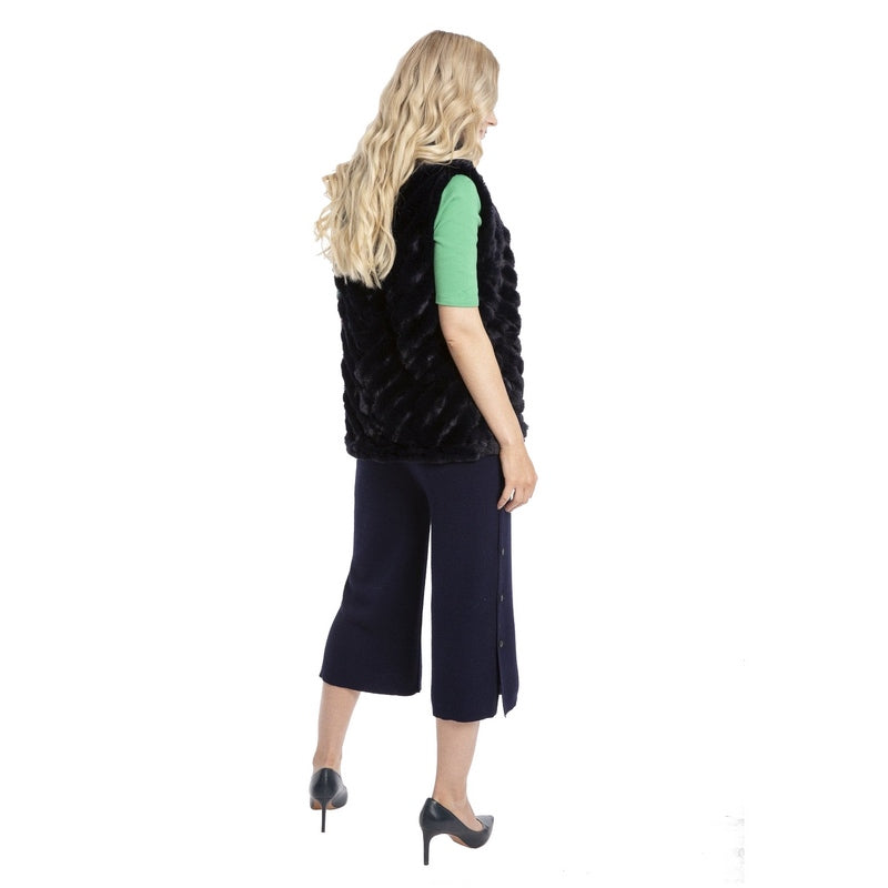 Jayley Fashion Faux Fur Diagonal Striped Gilet Navy FMUG365A-07 on model back