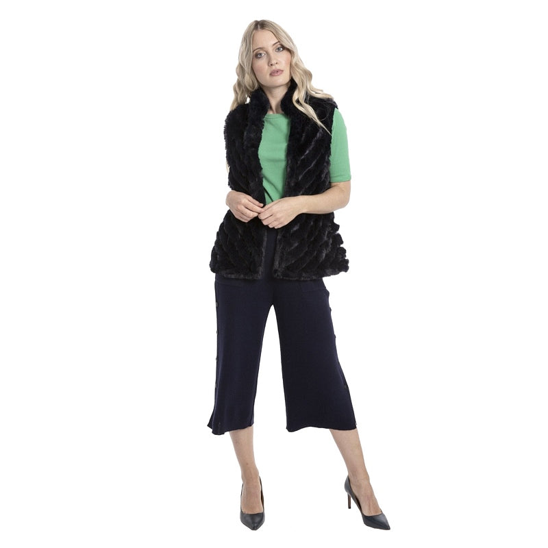 Jayley Fashion Faux Fur Diagonal Striped Gilet Navy FMUG365A-07 on model front