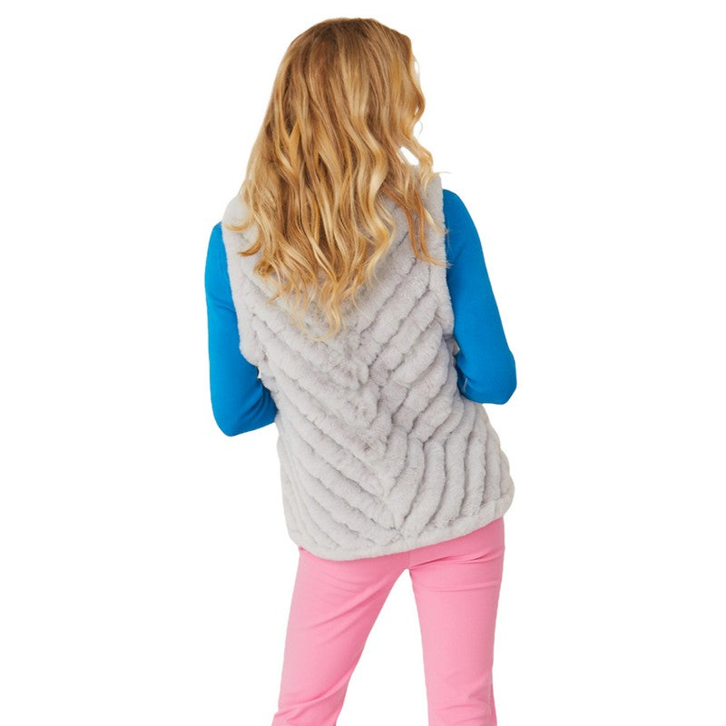 Jayley Fashion Faux Fur Faux Suede Diagonal Stripe Gilet FMUG365A-03S on model back