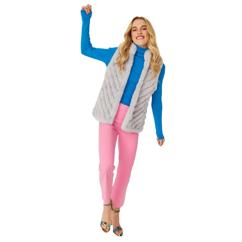 Jayley Fashion Faux Fur Faux Suede Diagonal Stripe Gilet FMUG365A-03S on model main