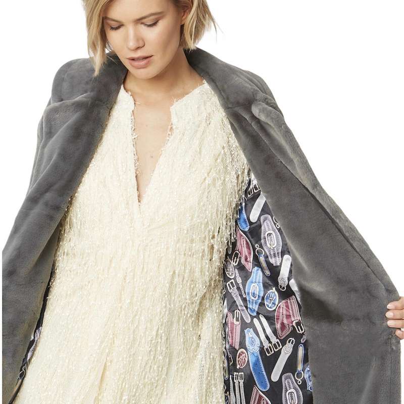 Jayley Fashion Faux Fur Maxi Coat Slate Grey FMCT59A-03 on model detail