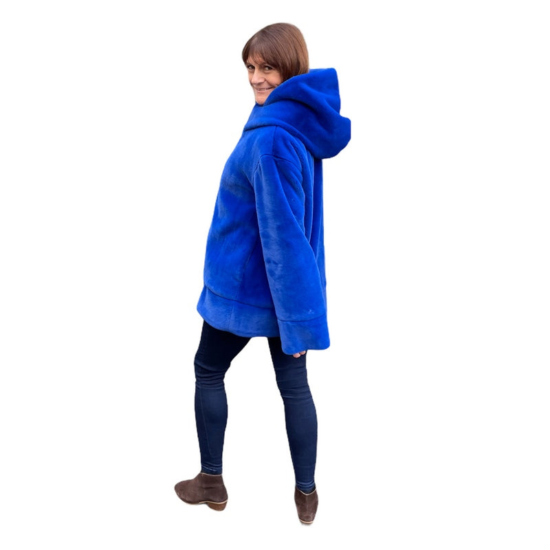 Jayley Fashion Faux Fur Oversized Hooded Jacket Blue FMHBJ495A-07H on Helen side