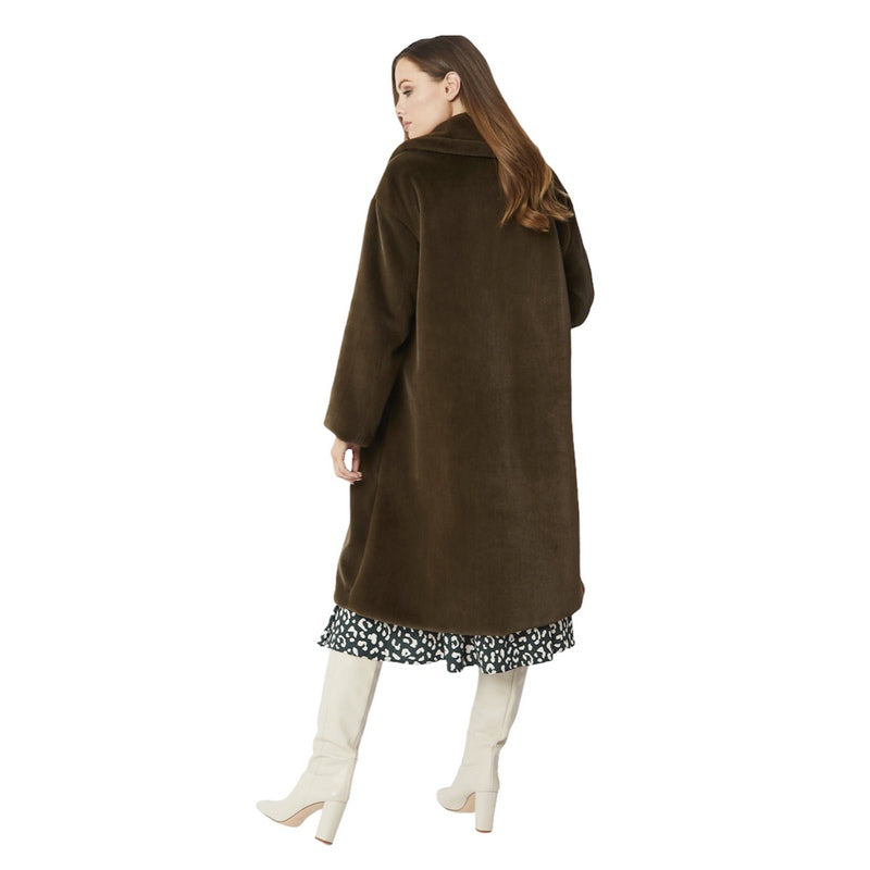 Jayley Fashion Faux Shaved Shearling Coat Green FMCT55A-G07 on model back