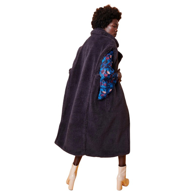 Jayley Fashion Kate Faux Fur Shearling Maxi Gilet Slate CHG315A-D03 on model back
