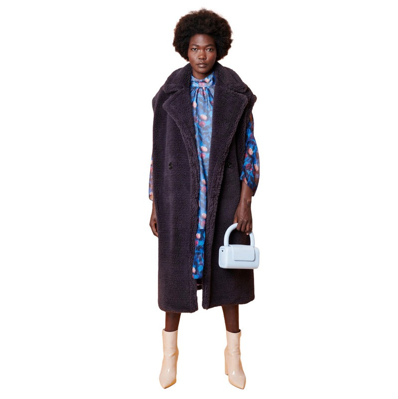 Jayley Fashion Kate Faux Fur Shearling Maxi Gilet Slate CHG315A-D03 on model front