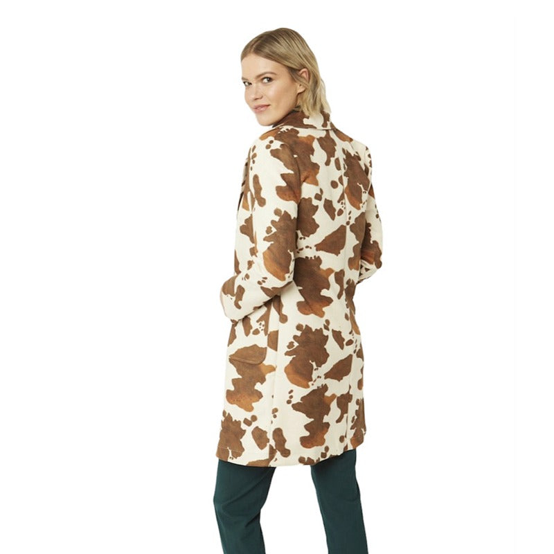 Faux Suede Cow Print Coat on model back