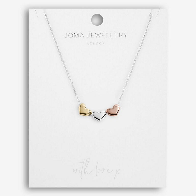 Joma Jewellery Florence Heart Trio Necklace 5118 on card