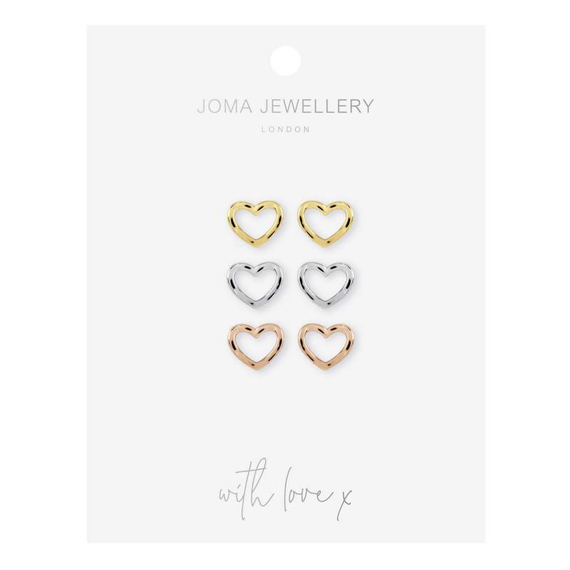 Joma Jewellery Florence Ombre Heart Stud Earrings Trio 4799 on card