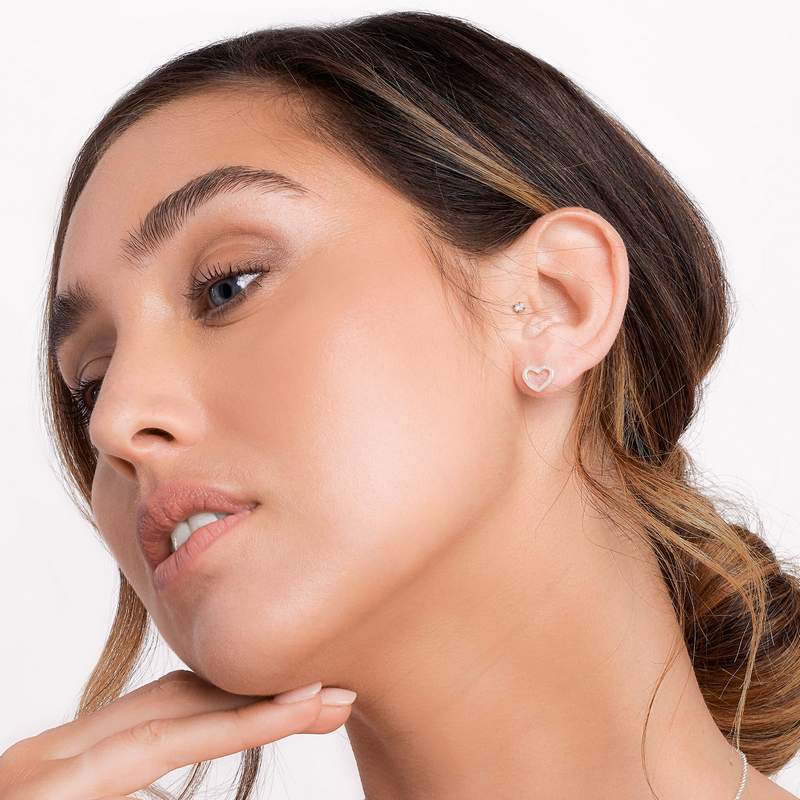 Joma Jewellery Florence Ombre Heart Stud Earrings Trio 4799 on model