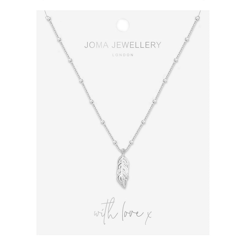 Joma Jewellery Freya Feather Necklace 4794 on card