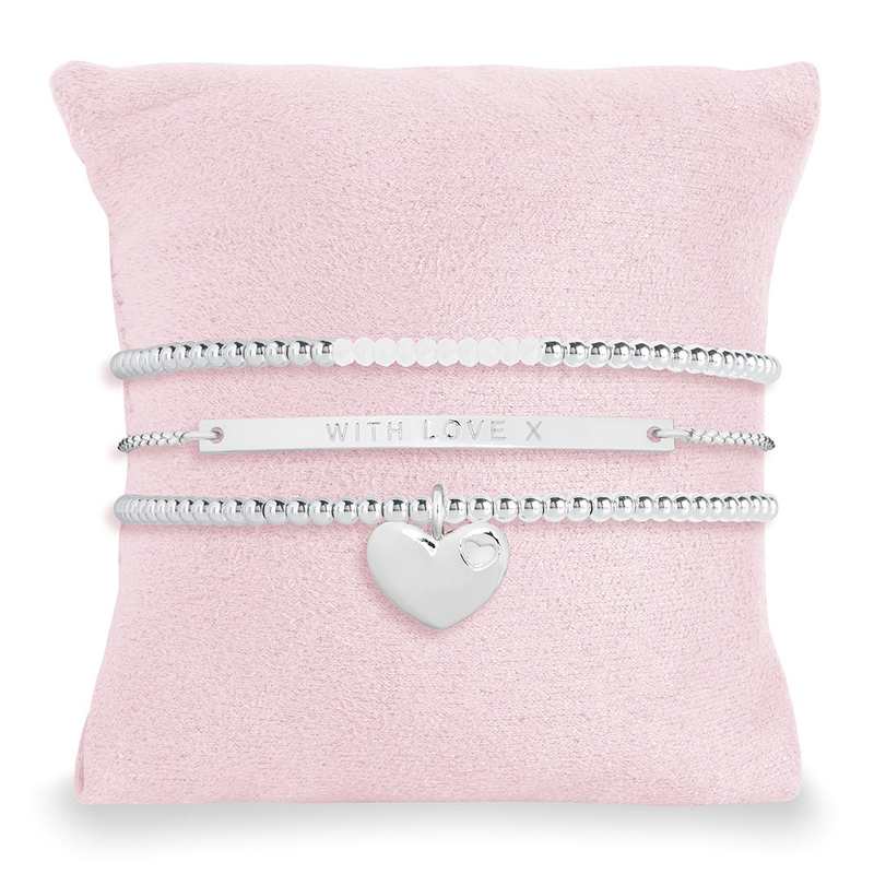 Joma Jewellery Occasion Gift Box Silver Bracelets With Love 3527 on cushion