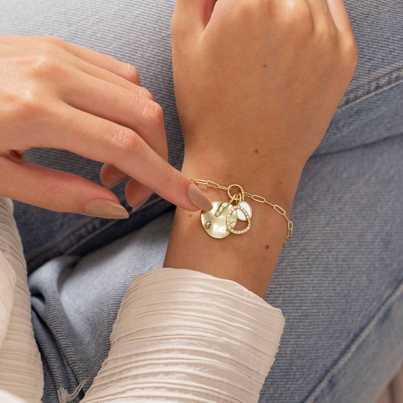 Joma Jewellery Riviera Mother of Pearl Hammered Gold Bracelet 5166 on model