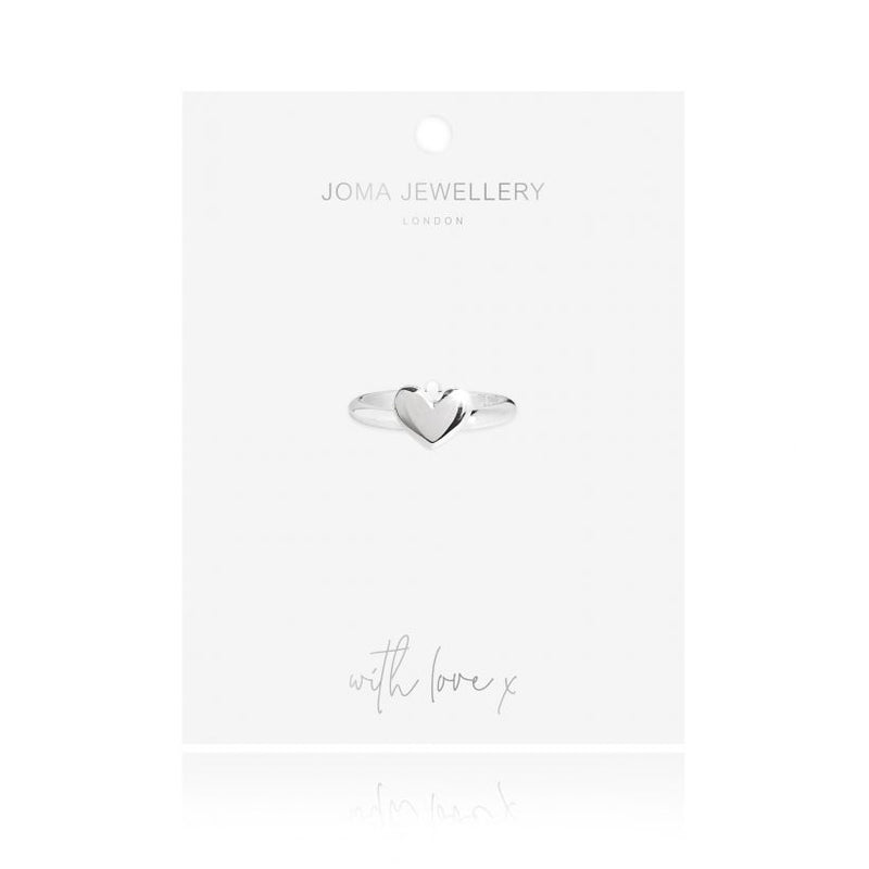 Joma Jewellery Lila Heart Ring silver finish 3275 on card