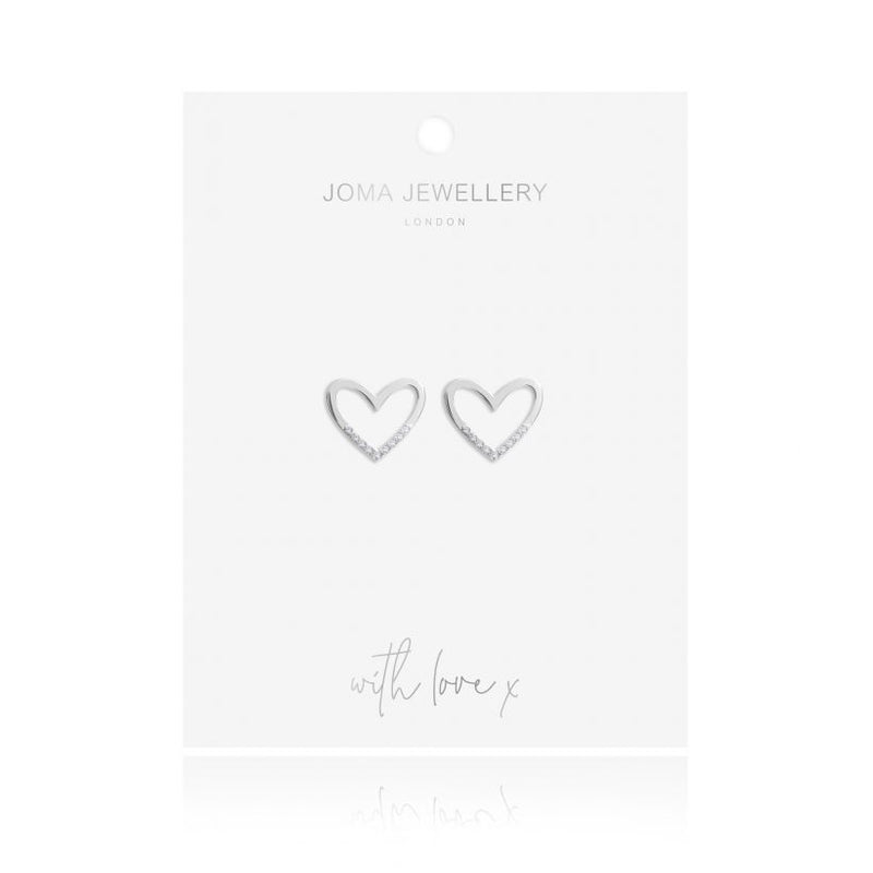 Joma Jewellery Piper Pave Dipped Heart Stud Earrings 3294 on card