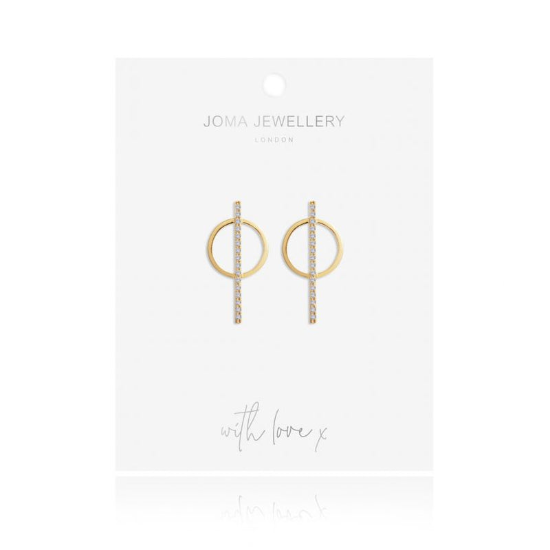 Joma Jewellery Statement Studs Pave Bar Circle Earrings 3302 on card