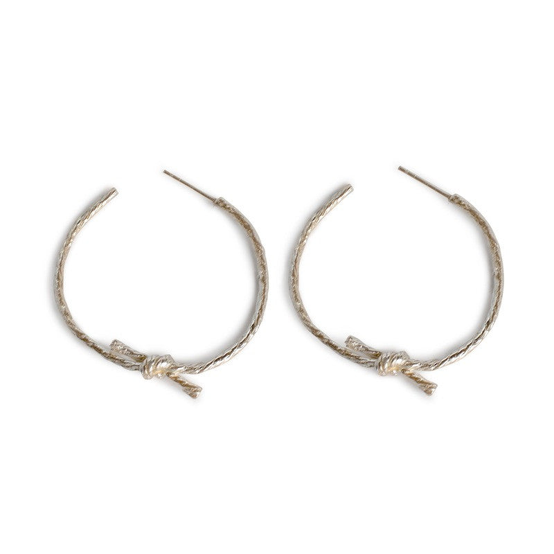 Knotted String Sterling Silver Hoop Earrings