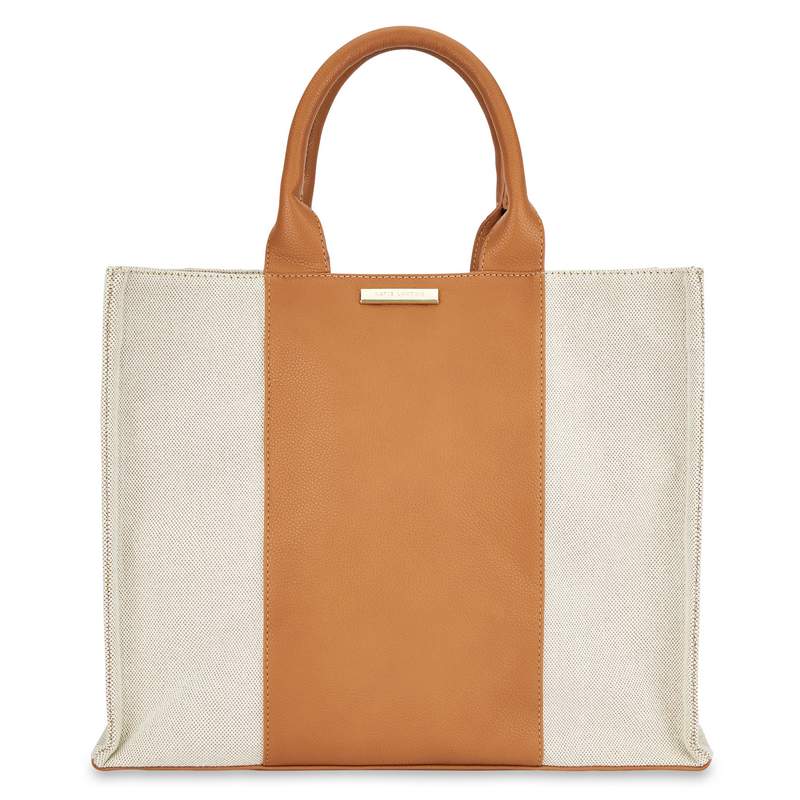 Katie Loxton Amalfi Canvas Tote Bag in Cream and Light Brown KLB2121 front
