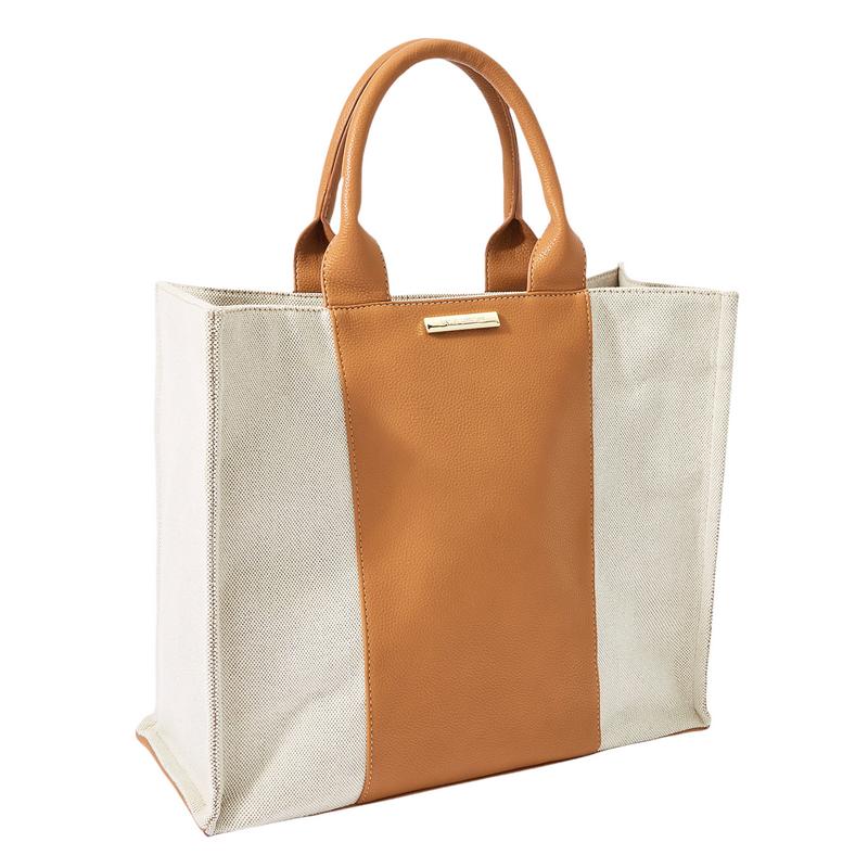 Katie Loxton Amalfi Canvas Tote Bag in Cream and Light Brown KLB2121 side