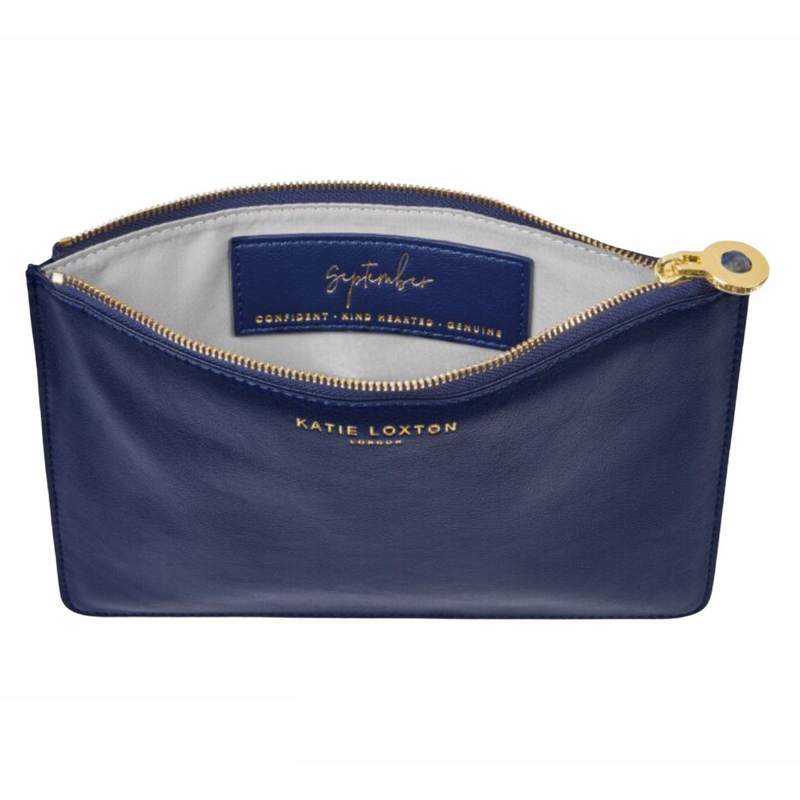 Katie Loxton Birthstone Perfect Pouch Lapiz Lazuli September Navy open