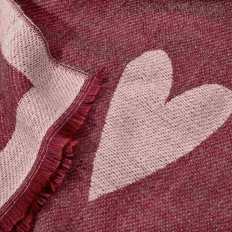 Blanket Scarf Large Heart Print in Burgundy