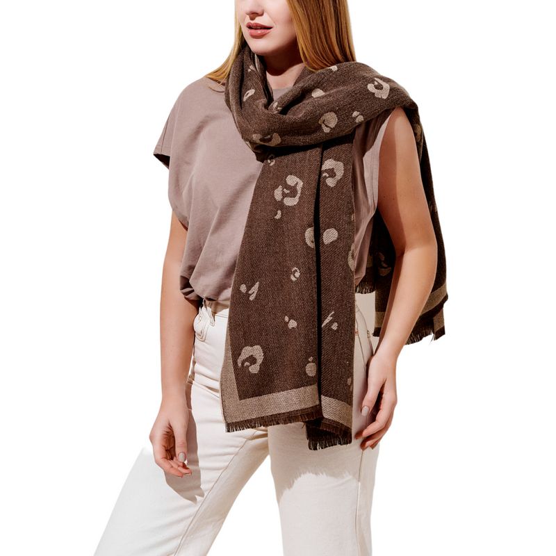 Katie Loxton Blanket Scarf in Leopard Print Dark Brown KLS439 on model