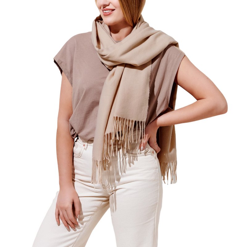Katie Loxton Blanket Scarf in Taupe KLS463 on model