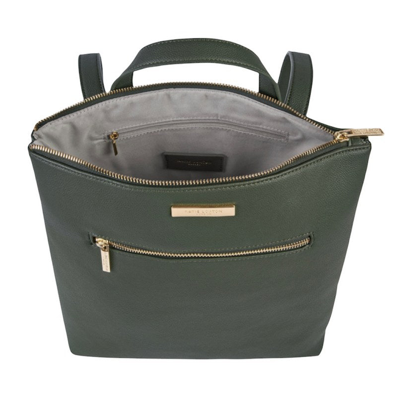 Katie Loxton Brooke Backpack Sustainable Style in Khaki KLB1593 open