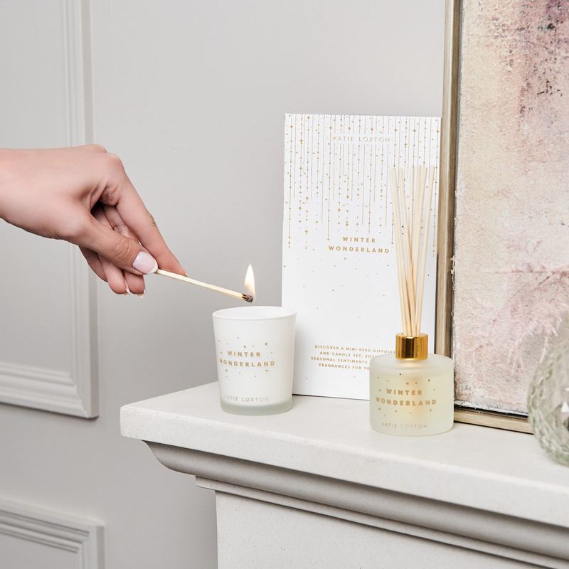 Katie Loxton Frosted Pine & Cedarwood Reed Diffuser & Candle Winter Wonderland KLC285 lifestyle
