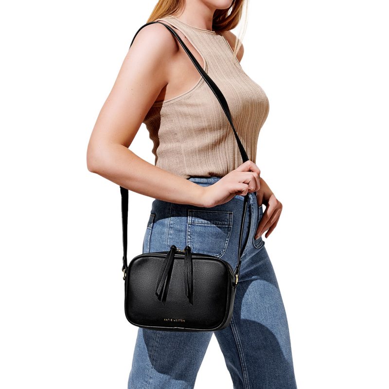 Katie Loxton Isla Crossbody Bag Black KLB2286 on model