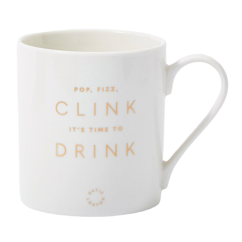 Katie Loxton Porcelain Mug Pop Fizz Clink Its Time To Drink KLCW112 front