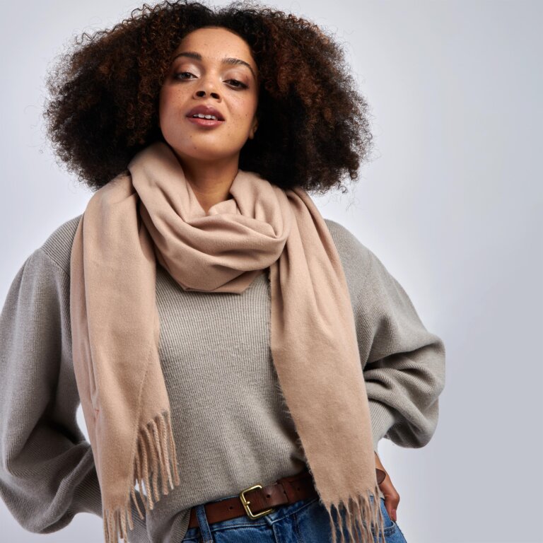 Katie Loxton Thick Plain Scarf Taupe KLS387 on model