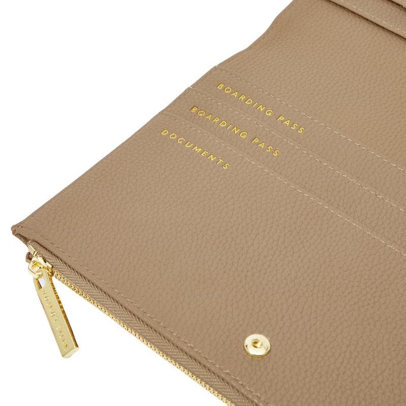 Katie Loxton Travel Document Holder in Taupe KLB2334 labels
