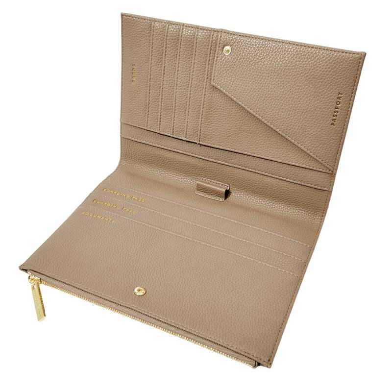 Katie Loxton Travel Document Holder in Taupe KLB2334 open
