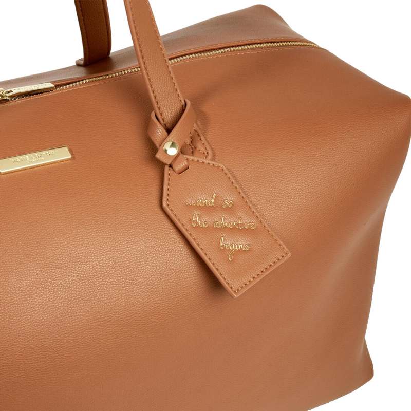 Katie Loxton Weekend Holdall Bag in Cognac Vegan Leather KLB1845 luggage tag