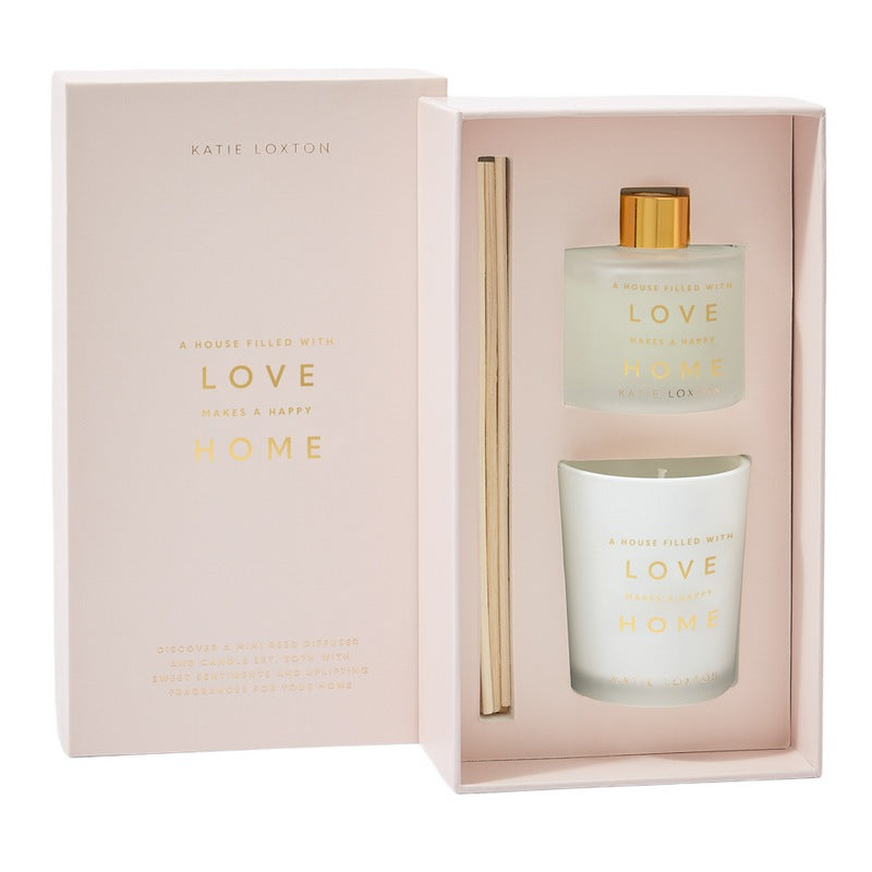 Katie Loxton White Orchid & Soft Cotton Reed Diffuser & Candle Love Makes A Happy Home KLC294 main